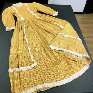 Vintage‎ Handmade Womens Ivory Mustard Yellow Prairie Maxi Dress Small/Medium
